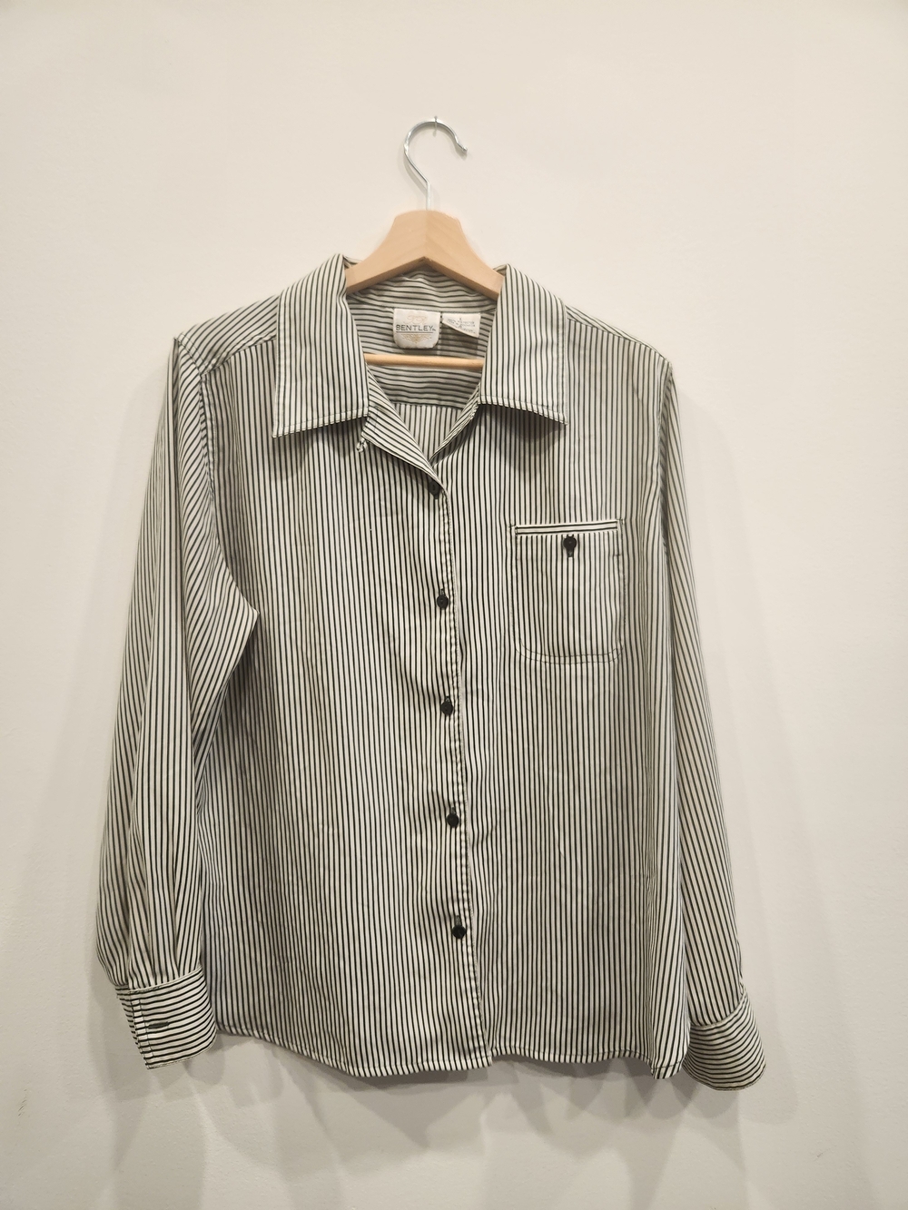 Classic Women's Green & White Stripe Button-Up Shirt